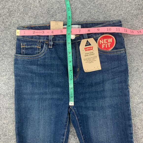 Levis Bike Jean Short Girls 10R Blue Denim Cut Off High Rise Fringe Hem Skinny - Picture 5 of 12